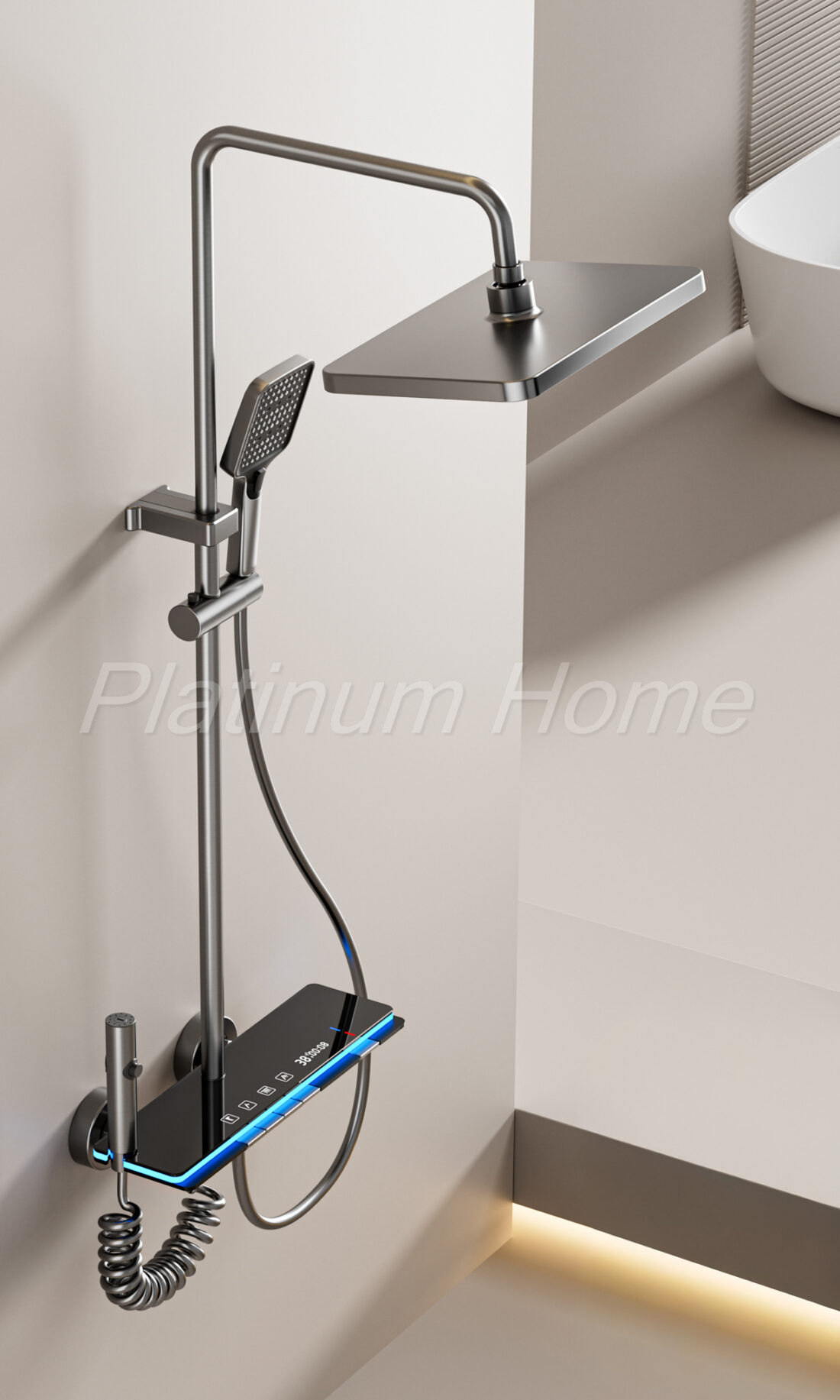Platinum Premium Черна Tермостатна душ система с дисплей темпераура и LED подсветка с четири режима на работа и подсилено тяло. – снимка 2
