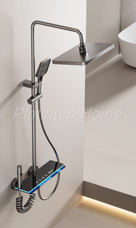 Platinum Premium Черна Tермостатна душ система с дисплей темпераура и LED подсветка с четири режима на работа и подсилено тяло. – детайл 1