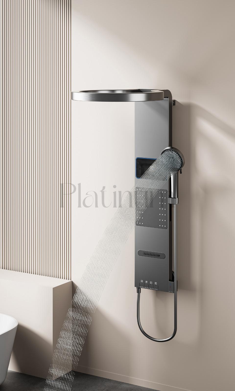 PLATINUM AURELIS – премиум термостатична душ система с кръгъл горен душ, водопад, хидромасаж и ръчен душ